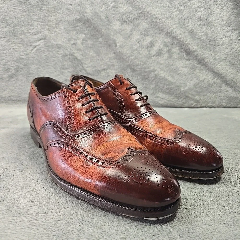 Carlos Santos Goodyear Welted Wingtip Shoes Mens Size 7 Brown‎ Metal Toe Plate